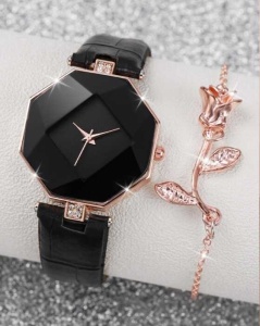 Set feminin elegant cu ceas negru și brățară