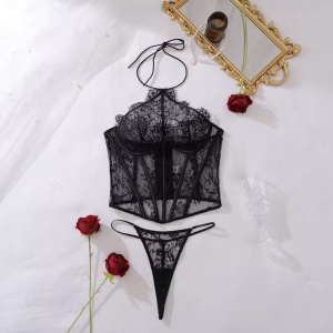 🔥Oferta zilei🔥Set lenjerie intima sexy din dantela, negru, 2 piese #ZZ4267 - Img 10