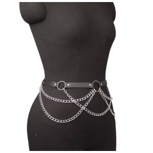 Accesoriu pentru talie din piele ecologica si lant, negru #ZZ4035 - Img 4