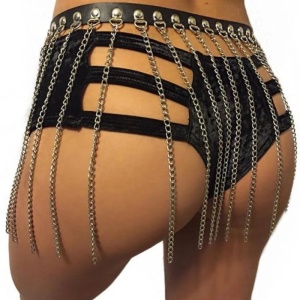 Accesoriu tip ham din piele ecologica si lant pentru talie, negru/ argintiu #ZZ4554 - Img 5