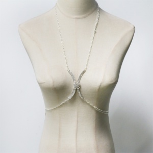 Body chain cu cristale pentru decolteu cu fluturas decorativ, argintiu #ZZ4627 - Img 3