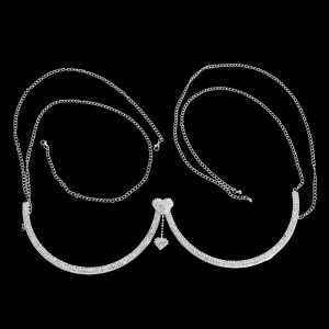 Body chain cu cristale pentru decolteu cu inimioare decorative, argintiu #ZZ4338 - Img 11
