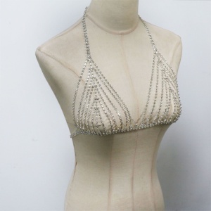 Body chain sexy tip sutien cu cristale transparente, argintiu #ZZ4575 - Img 7