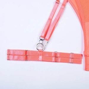 Body sexy cu benzi, catarame decorative, accesoriu talie cu portjartier, corai, 3 piese #ZZ4928 - Img 11