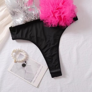 Body sexy cu decolteu adanc, paiete si tul decorativ, negru/ roz/ argintiu, #ZZ4237 - Img 9
