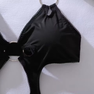 Body sexy tanga, cu decupaje, spatele gol si cercuri metalice, negru, #ZZ4138 - Img 11