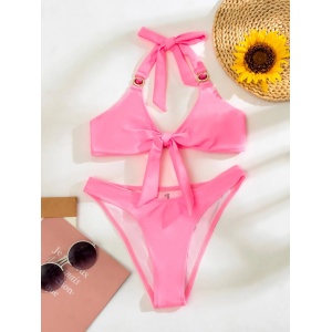 Costum de baie 2 piese cu cristale decorative la sutien, roz #ZZ2800 - Img 6