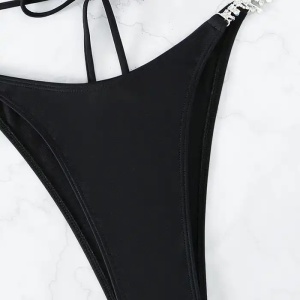 Costum de baie 2 piese cu elemente metalice si cristale decorative, negru #ZZ2919 - Img 7