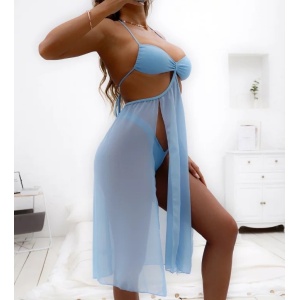 Costum de baie 2 piese cu rochita si slip, bleu #ZZ2886 - Img 4