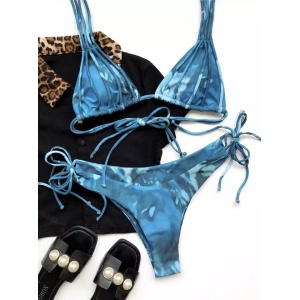 Costum de baie 2 piese marmorat cu slip reglabil, albastru #ZZ2790 - Img 8