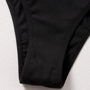 Costum de baie 2 piese reiat, broderie aurie, slip cu talie inalta, negru #ZZ2805 - Img 4