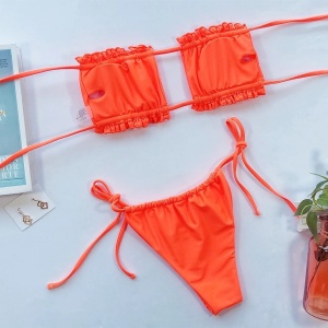 Costum de baie 2 piese su sutien creponat si slip reglabil, portocaliu #ZZ2772 - Img 8