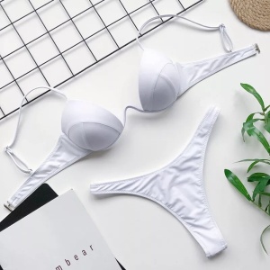 Costum de baie 2 piese sutien cu cupe tari, buretate si sarma de sustinere, alb #ZZ2829 - Img 4