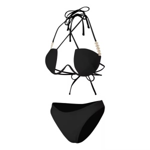 Costum de baie 2 piese, sutien decoltat cu sarme de sustinere, negru #ZZ2057 - Img 9