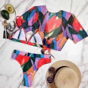 Costum de baie 3 piese cu bluza scurta, rosu #ZZ3913 - Img 7