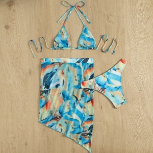 Costum de baie 3 piese cu fusta scurta si imprimeu, multicolor #ZZ3962 - Img 4