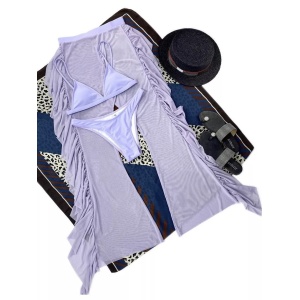 Costum de baie 3 piese cu pantalon lung semitransparent, lila #ZZ3966 - Img 4