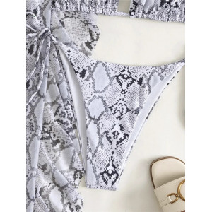 Costum de baie 3 piese cu pantalon lung si imprimeu sarpe, alb/ gri #ZZ3019 - Img 11