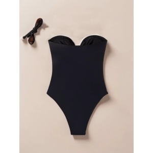 Costum de baie intreg cu decupaje si stele metalice aurii aplicate, negru #ZZ1033 - Img 5