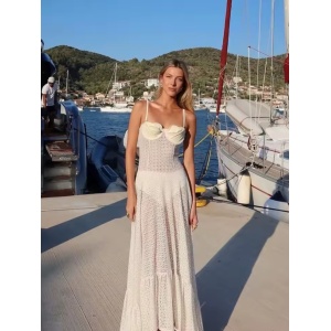 Rochie lungă sexy de plajă, vaporoasă, alb #ZZ1086 - Img 3