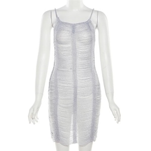 Rochie scurta sexy de plaja din franjuri orizontale cu sclipici, argintiu#ZZ1971 - Img 12
