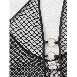 Salopeta sexy din plasa elastica cu cercuri metalice, negru #ZZ4175 - Img 2