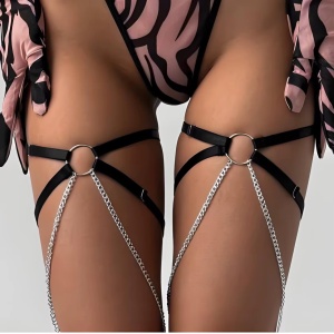 Set accesorii sexy cu lantisoare pentru picioare, negru/ argintiu, 2 buc #ZZ4686