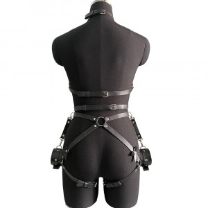 Set accesorii sexy tip ham din piele ecologica, cu catuse, negru, 3 piese #ZZ4357 - Img 11