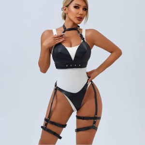 Set accesorii sexy tip ham din piele ecologica, pentru bust si picioare, negru, 2 piese #ZZ4196 - Img 4