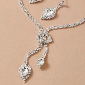 Set colier si cercei cu cristale transparente, argintiu #ZZ4538 - Img 11