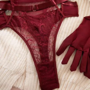 Set lenjerie intima sexy cu body si manusi lungi , visiniu, 2 piese #ZZ4291 - Img 12