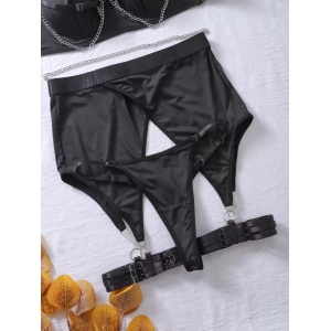 Set lenjerie intima sexy cu bretele si lantisoare decorative, negru, 4 piese #ZZ4342 - Img 11