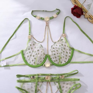 Set lenjerie intima sexy cu lantisoare si cristale decorative, verde, 3 piese#ZZ4326 - Img 12