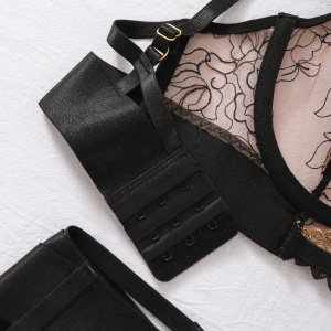 Set lenjerie intima sexy din dantela brodata, negru/ maro, 5 piese #ZZ4920 - Img 12