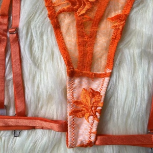 Set lenjerie intima sexy din dantela cu broderie, portocaliu, 5 piese #ZZ4321 - Img 11