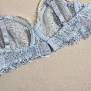 Set lenjerie intima sexy din dantela cu perle decorative, bleu, 4 piese#ZZ4009 - Img 8