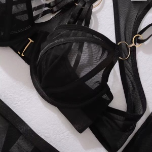 Set lenjerie intima sexy din dantela fina elastica cu manusi , negru, 5 piese #ZZ4628 - Img 11