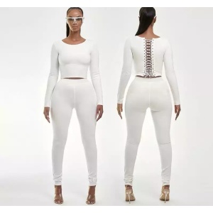 Set sexy din 2 piese cu bluza si pantaloni, alb #ZZ2707