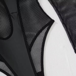 🔥Oferta zilei 🔥Body sexy din plasa fina elastica si piele ecologica, negru #ZZ4642 - Img 10