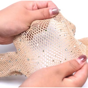 🔥Oferta zilei 🔥Ciorapi sexy tip dres din plasa fina cu cristale decorative si decupaj, nude #ZZ4109 - Img 10