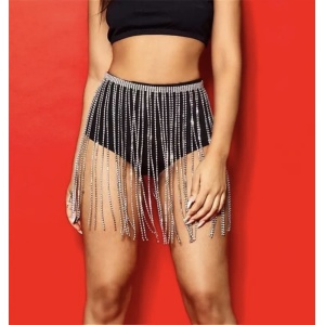 Accesoriu body chain sexy cu cristale pentru talie tip fusta, reglabil, argintiu #ZZ1069 - Img 4