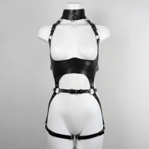 Accesoriu sexy tip ham din piele ecologica pentru bust, talie si picioare, negru #ZZ4355 - Img 11