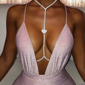 Body chain cu inimioara si cristale pentru decolteu, argintiu #ZZ4451 - Img 2