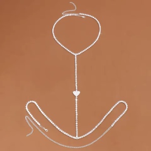 Body chain cu inimioara si cristale pentru decolteu, argintiu #ZZ4451 - Img 11