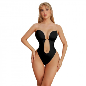 Body sexy pentru tinute cu spatele gol, cu decolteu adanc si bretele din silicon, negru #ZZ4392 - Img 4