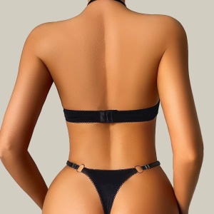 Body sexy tanga, cu decupaje, spatele gol si cercuri metalice, negru, #ZZ4138 - Img 8