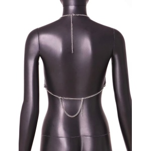 Bustiera metalica tip body chain cu lanturi decorative, argintiu #ZZ4447 - Img 10