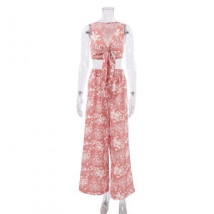Compleu cu bluza, bustiera si pantaloni lungi, motive florale, roz/alb, 3 piese #ZZ6007 - Img 12