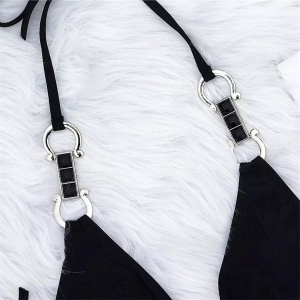 Costum de baie 2 piese cu catarame metalice la slip si sutien, negru #ZZ2853 - Img 6
