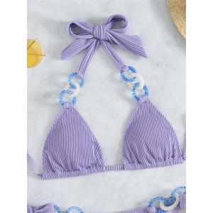 Costum de baie 2 piese cu cercuri decorative si slip reglabil, lila #ZZ2770 - Img 5
